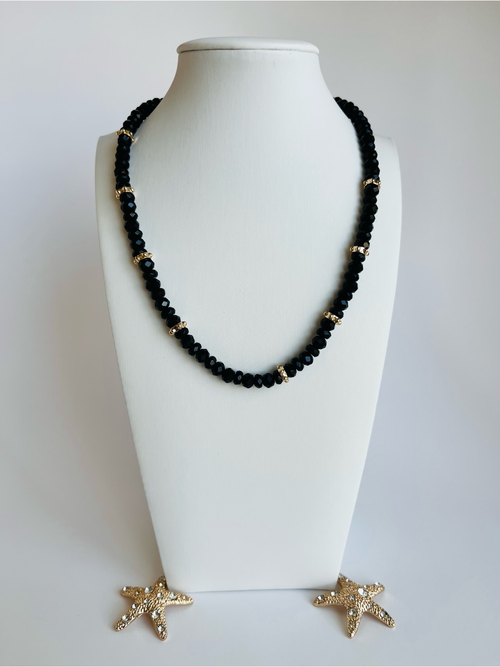 Anne Klein Black Bead Necklace With Gold-Tone Spacers 16”